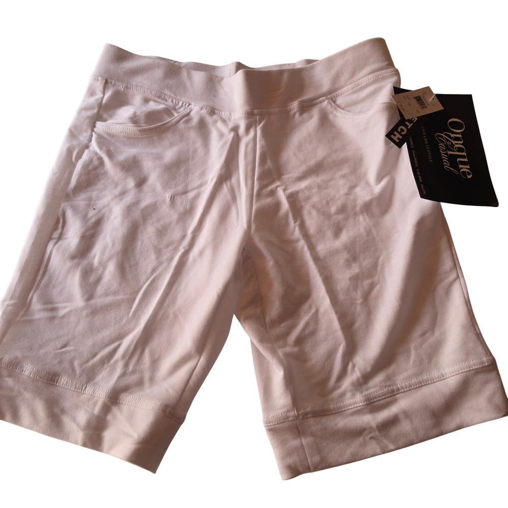Onque Casual Women White Stretch Knit Pull On Bermuda Shorts PM NWT